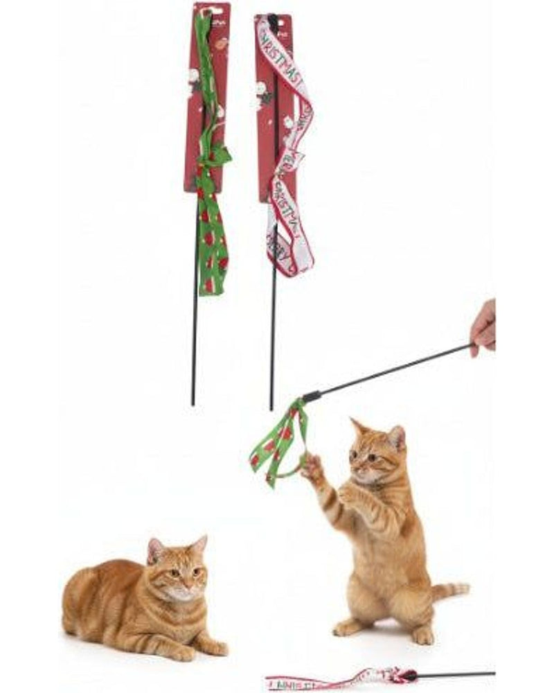 Hareketli Kumaş Şeritli Yılbaşı Temalı Kedi Oltası