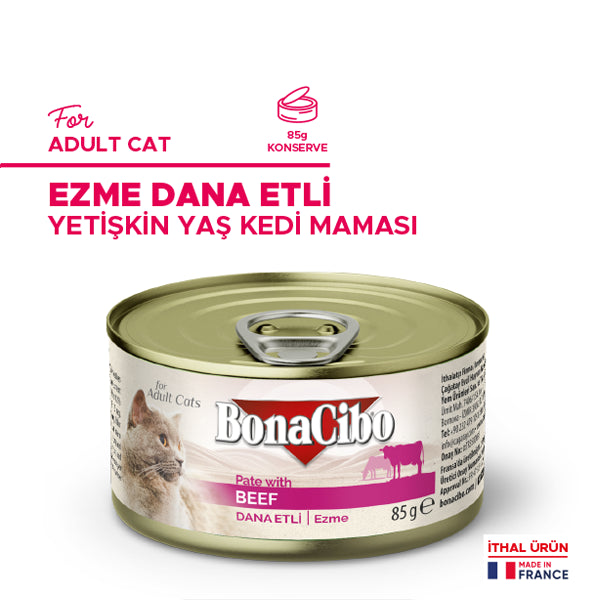 BonaCibo Ezme Dana Etli Yetişkin Kedi Yaş Maması 85 gr x 12