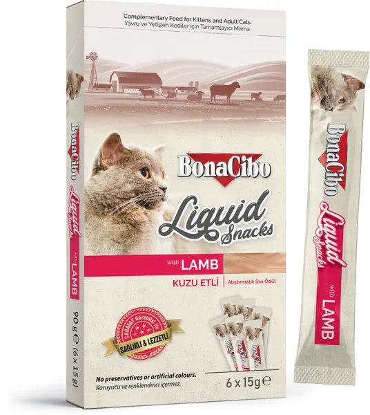 BonaCibo Kuzu Etli Sıvı Kedi Ödülü 6x15 gr x 3