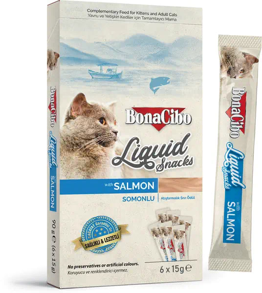 BonaCibo Somonlu Sıvı Kedi Ödülü 6x15 gr x 3