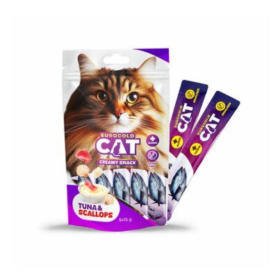 EuroGold Ton Balığı ve Deniz Tarağı Aromalı Sıvı Kedi Ödülü 5 x 15 gr