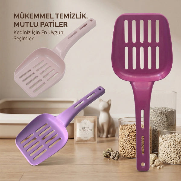 Süzgeçli Ergonomik Saplı Plastik Kedi Kumu Küreği