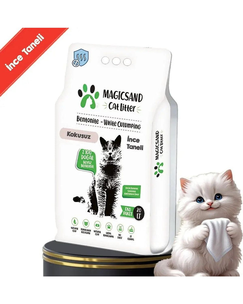 Magicsand Kokusuz İnce Taneli Beyaz Bentonit Kedi Kumu 20 L