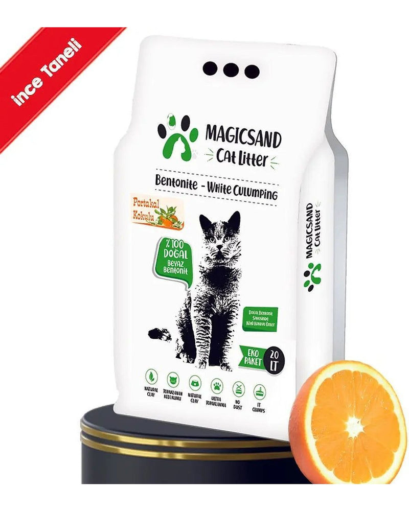 Portakal Kokulu İnce Taneli 20 L Bentonit Kedi Kumu