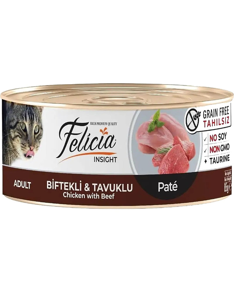 Felicia Biftekli Tavuklu Tahılsız Yetişkin Kedi Konservesi 85 gr