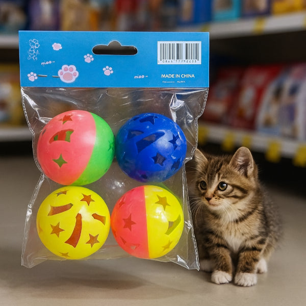 Çıngıraklı Delikli 4'lü Top Kedi Oyuncağı