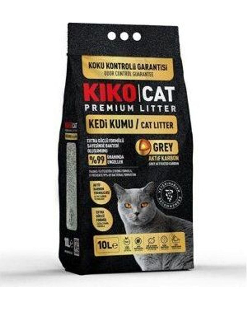 Kiko Cat Aktif Karbonlu Topaklanan Bentonit Kedi Kumu 10 L Gri