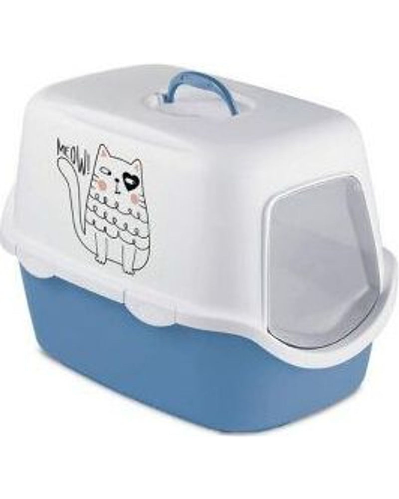 Stefanplast Griffe Desenli Kapalı Kedi Tuvaleti Mavi/Beyaz