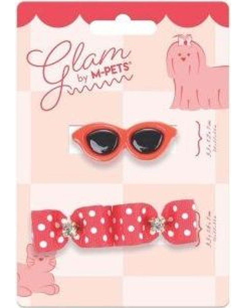 M-Pets Glam Gözlük Fiyonklu Kedi Köpek Süs Tokası Kırmızı