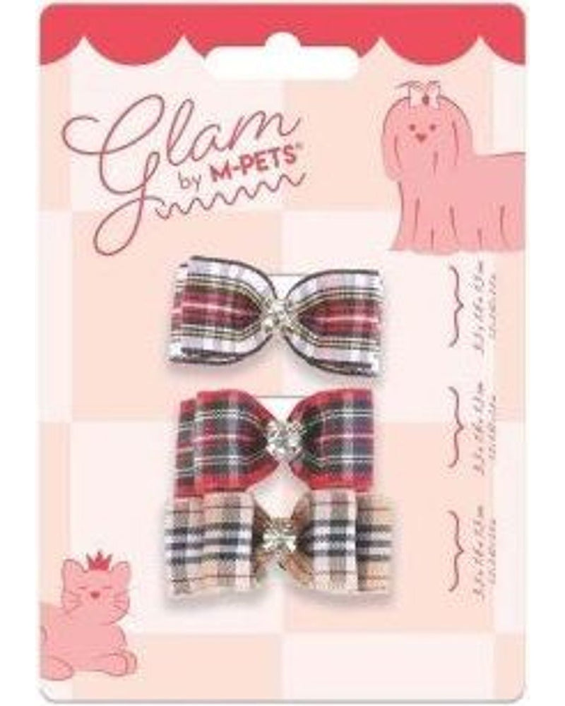 M-Pets Glam Kareli Fiyonklu Kedi ve Köpek Süs Tokası (Kırmızı)
