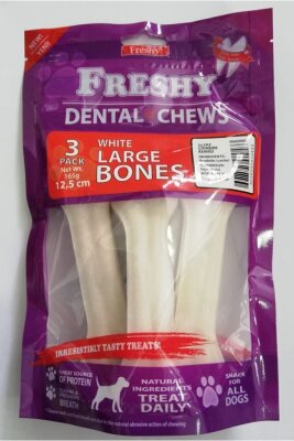 Freshy Presli Beyaz Deri Köpek Çiğneme Kemiği 3'lü 165 gr