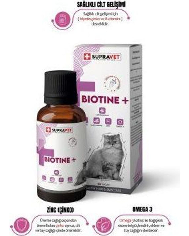 Supravet Plus+ Biotin ve Çinkolu Tüy Sağlığı Kedi Damlası 100 ml