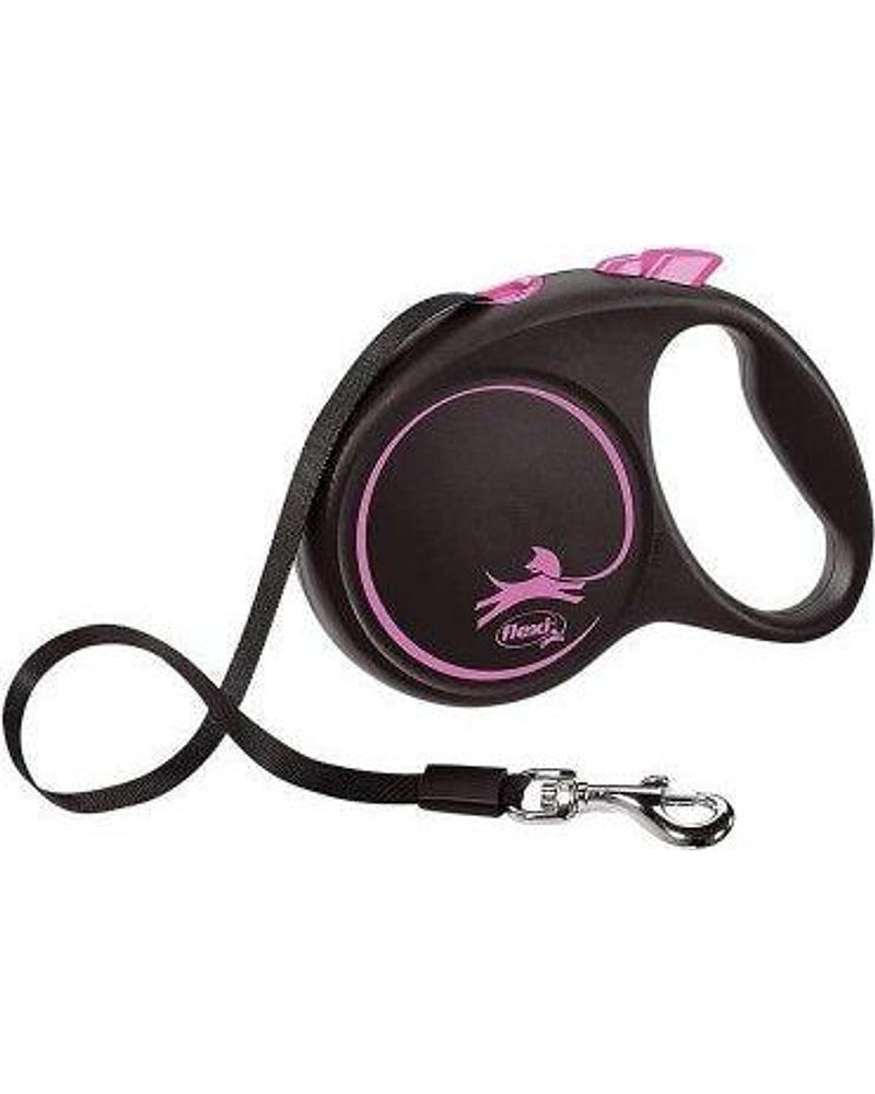 Flexi Black Design Şerit Otomatik Köpek Tasması 5 m (M, Pembe)