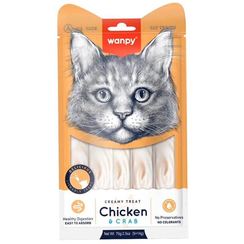 Wanpy Tavuklu Yengeçli Kremalı Sıvı Kedi Ödülü 5 x 14 gr