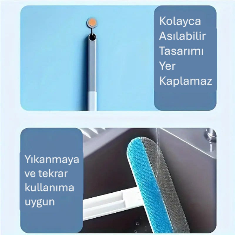 Uzun Saplı Çift Taraflı Mikrofiber Tüy Temizleme Fırçası