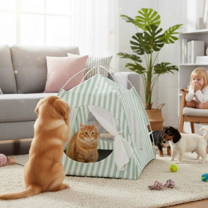 File Pencereli Katlanabilir Kedi ve Küçük Köpek Oyun Çadırı