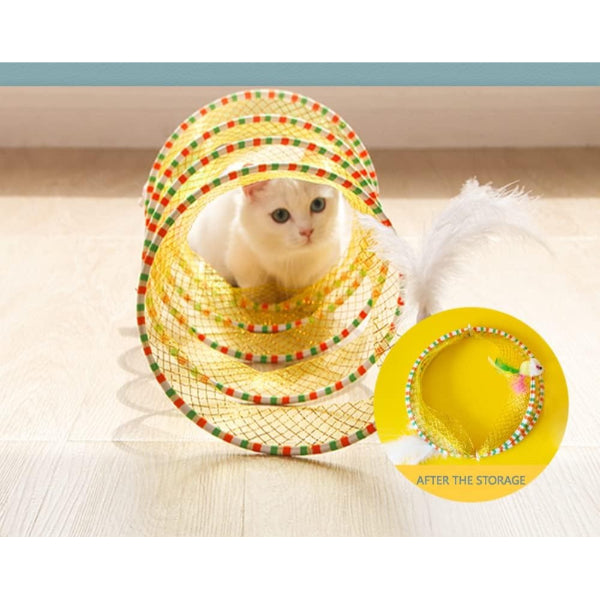 Tüylü Uçlu Katlanabilir File Kedi Tüneli