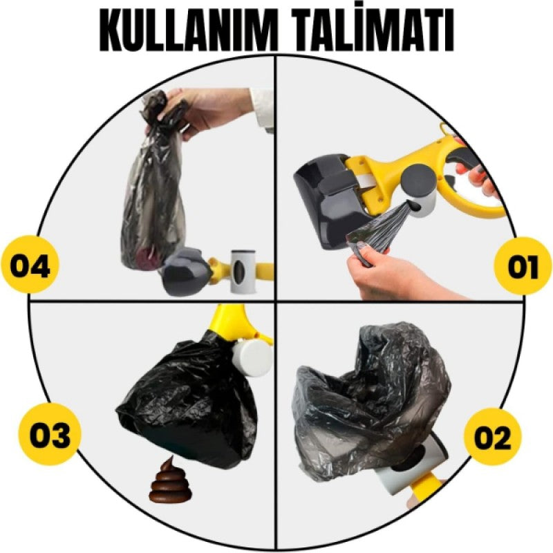 Tek Elle Kullanılan Poşet Hazneli Dışkı Toplama Aparatı