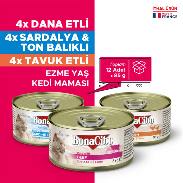 BonaCibo Ezme Dana Etli Yetişkin Kedi Yaş Maması 85 gr x 12