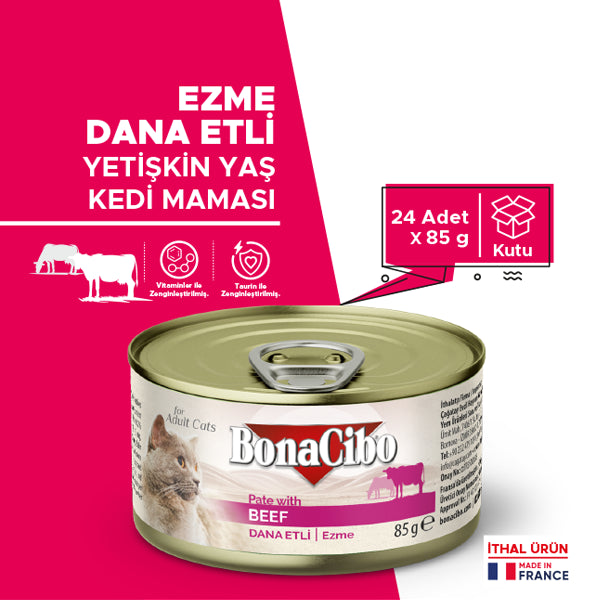 BonaCibo Ezme Dana Etli Yetişkin Kedi Yaş Maması 85 gr x 12