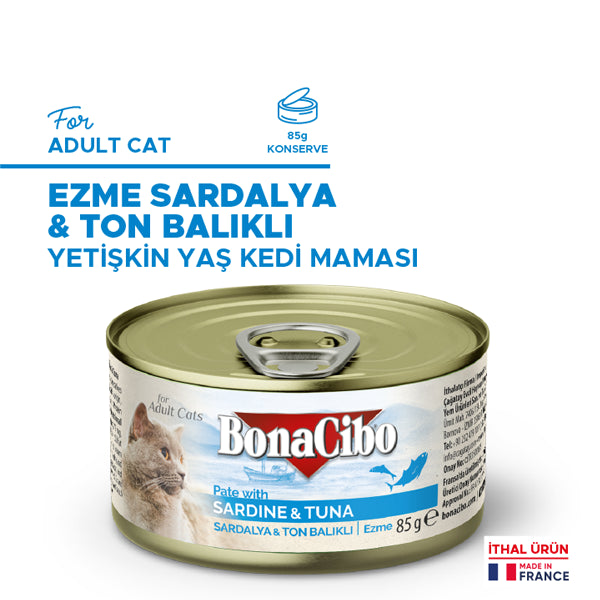 BonaCibo Ezme Sardalya ve Ton Balıklı Kedi Yaş Maması 85 gr x 12