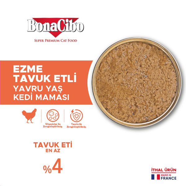 BonaCibo Ezme Tavuklu Yavru Kedi Yaş Maması 85 gr x 12