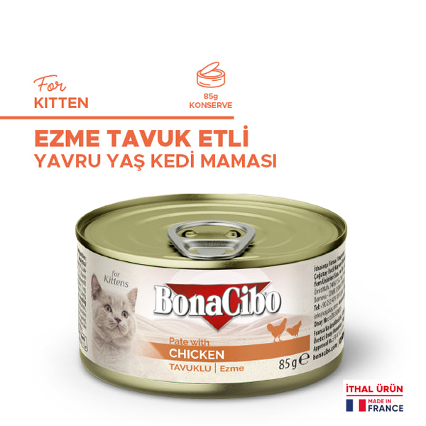 BonaCibo Ezme Tavuklu Yavru Kedi Yaş Maması 85 gr x 12