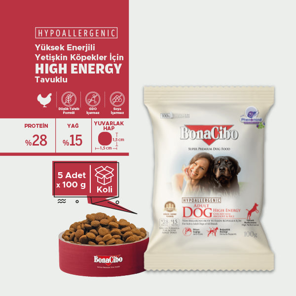 BonaCibo Yüksek Enerjili Yetişkin Köpek Kuru Maması 100 gr x 5