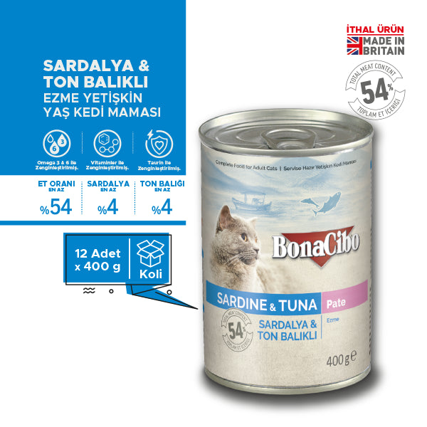 BonaCibo %54 Etli Karışık Yetişkin Kedi Konservesi 400 gr x 12