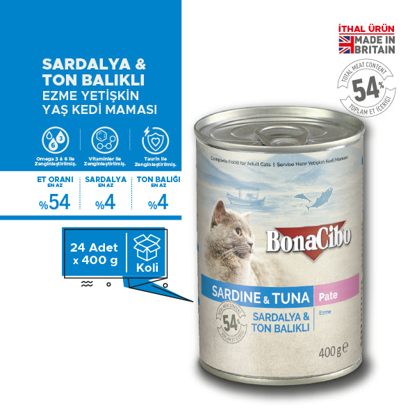 BonaCibo %54 Etli Karışık Yetişkin Kedi Konservesi 400 gr x 12