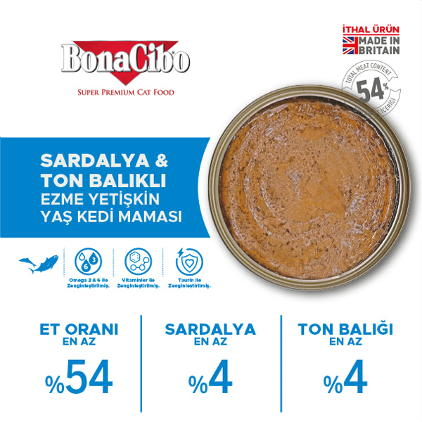 BonaCibo %54 Etli Karışık Yetişkin Kedi Konservesi 400 gr x 12