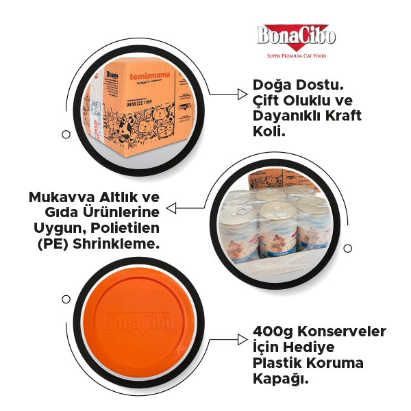 BonaCibo %54 Etli Karışık Yetişkin Kedi Konservesi 400 gr x 12