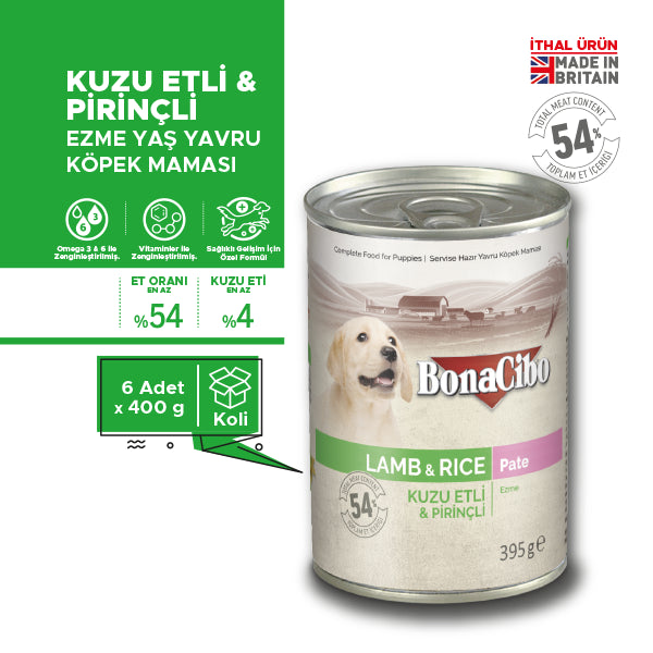 BonaCibo Ezme Kuzu Etli Pirinçli Yavru Köpek Yaş Maması 395 gr x 6