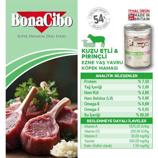BonaCibo Ezme Kuzu Etli Pirinçli Yavru Köpek Yaş Maması 395 gr x 6