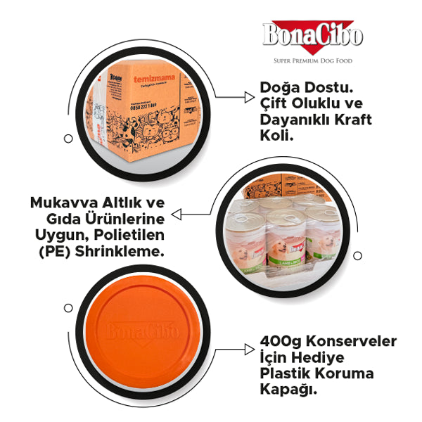 BonaCibo Ezme Kuzu Etli Pirinçli Yavru Köpek Yaş Maması 395 gr x 6