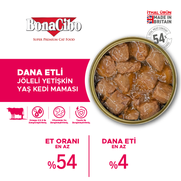 BonaCibo Jöleli Dana Etli Yetişkin Kedi Yaş Maması 400 gr x 12