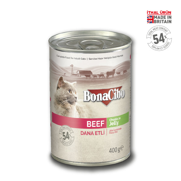BonaCibo Jöleli Dana Etli Yetişkin Kedi Yaş Maması 400 gr x 12