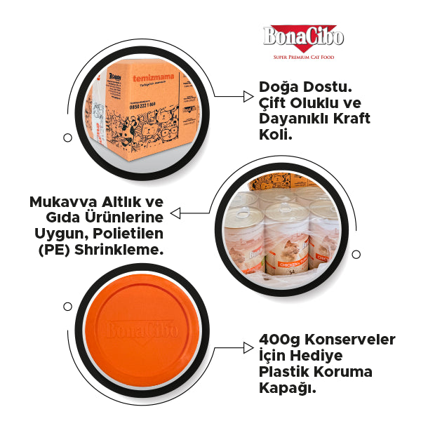 BonaCibo Jöleli Tavuk ve Hindili Yetişkin Kedi Yaş Maması 400 gr x 12