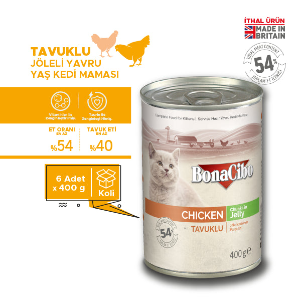 BonaCibo Jöleli Tavuklu Yavru Kedi Yaş Maması 400 gr x 24