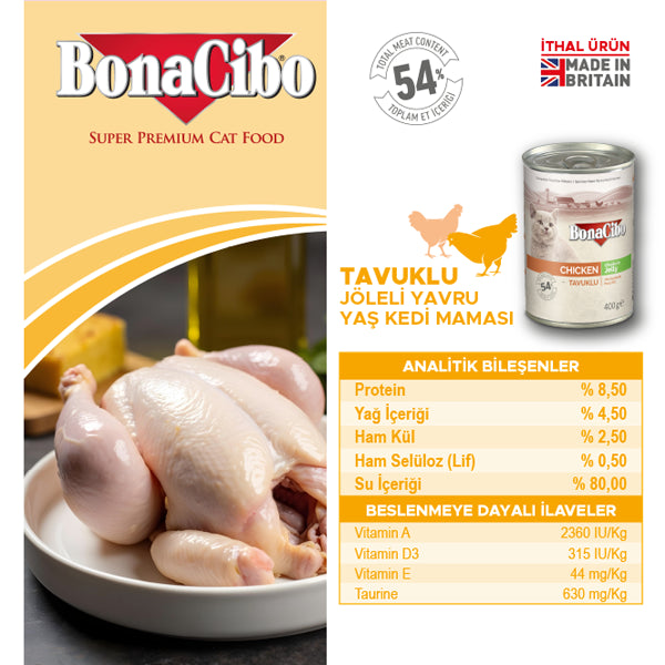BonaCibo Jöleli Tavuklu Yavru Kedi Yaş Maması 400 gr x 24