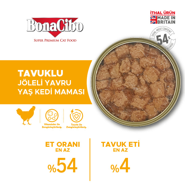 BonaCibo Jöleli Tavuklu Yavru Kedi Yaş Maması 400 gr x 6