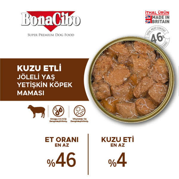 BonaCibo Jöleli Kuzu Etli Yetişkin Köpek Yaş Maması 400 gr x 6