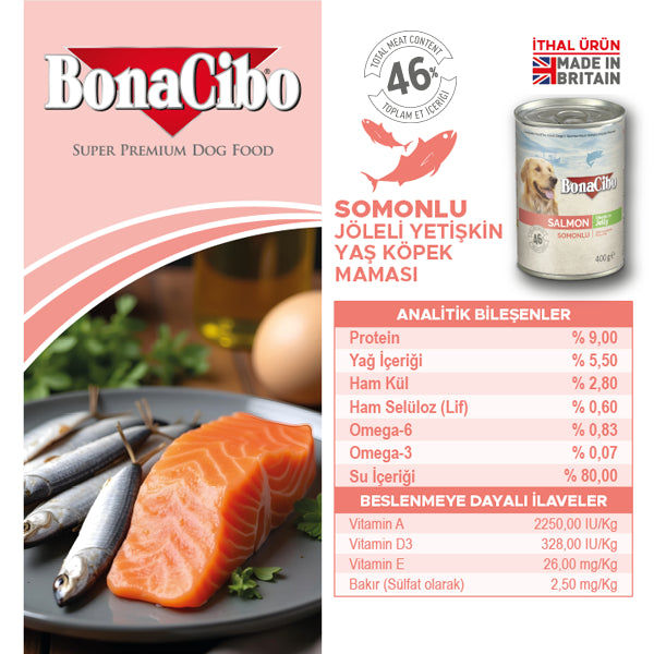 BonaCibo Jöleli Somonlu Yetişkin Köpek Yaş Maması 400 gr x 6