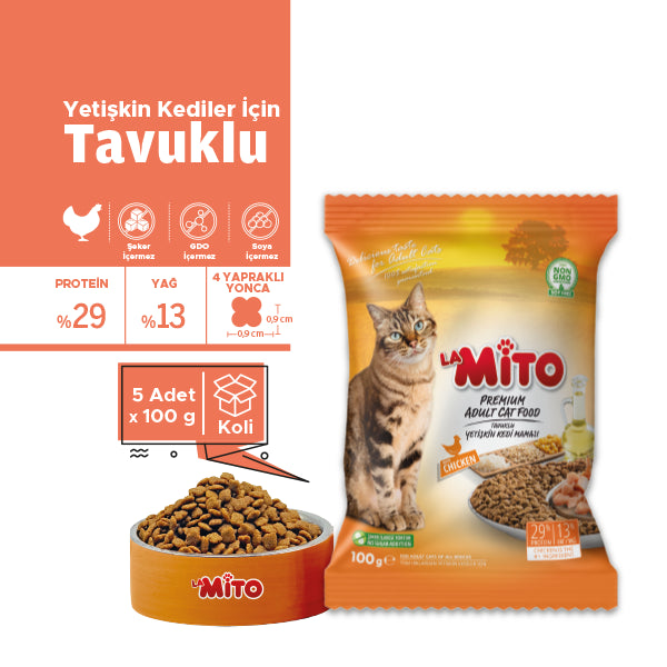 LaMito Tavuklu Yetişkin Kedi Kuru Maması 100 gr x 5