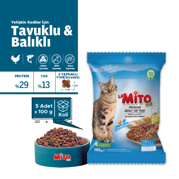 LaMito Karışık Yetişkin Kedi Kuru Maması 100 gr x 5