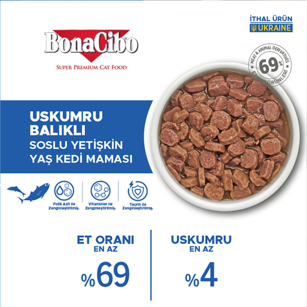 BonaCibo Soslu Uskumru Balıklı Kedi Pouch Maması 85 gr x 12