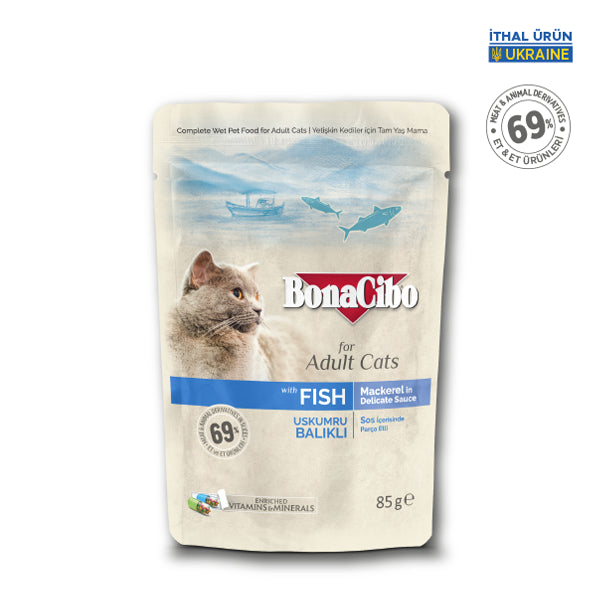 BonaCibo Soslu Uskumru Balıklı Kedi Pouch Maması 85 gr x 12