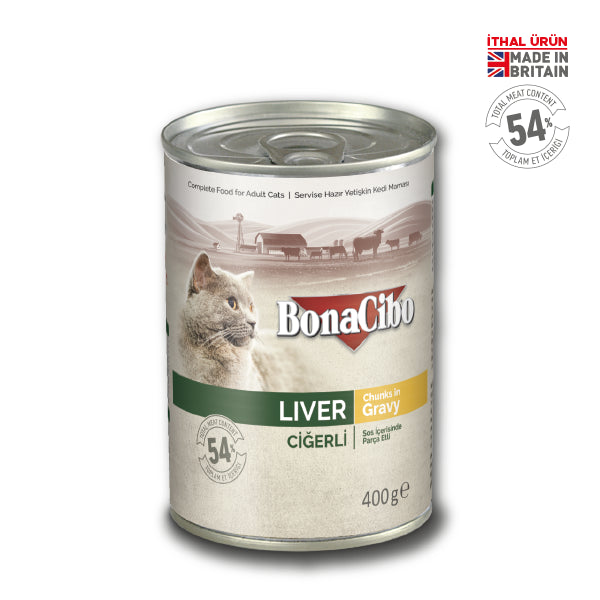 BonaCibo Soslu Ciğerli Yetişkin Kedi Yaş Maması 400 gr x 6