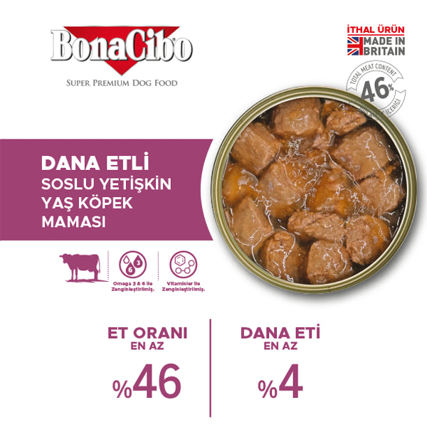 BonaCibo Soslu Dana Etli Yetişkin Köpek Yaş Maması 400 gr x 12