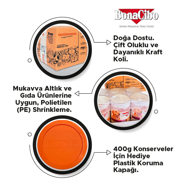 BonaCibo Soslu Dana Etli Yetişkin Köpek Yaş Maması 400 gr x 12